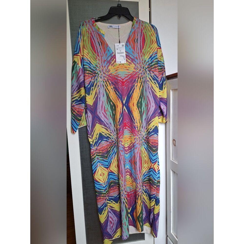 NWT Zara M Colorful Mesh Tunic Midi Dress